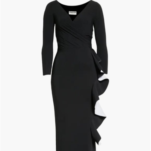 CHIARA BONI LA PETITE ROBE SANGIOVANNA 3/4 SLEEVE RUFFLE BLACK GOWN 4 US/ 40 IT - Picture 5 of 7